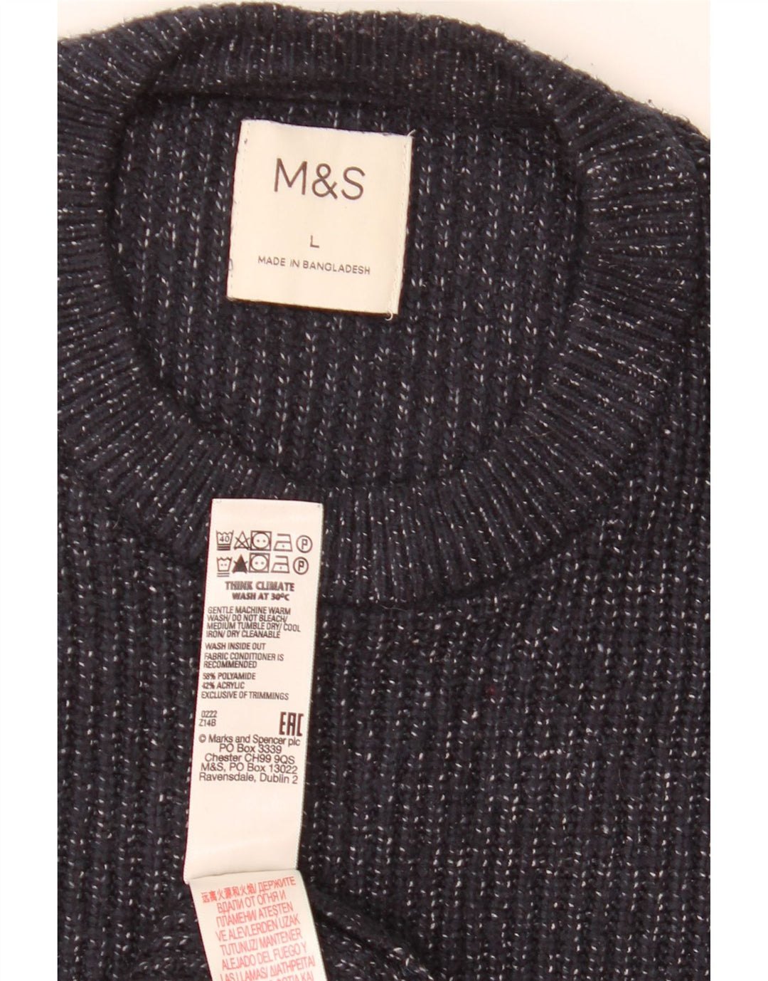 Marks & Spencer Mens Crew Neck Jumper Sweater Large Navy Blue Flecked