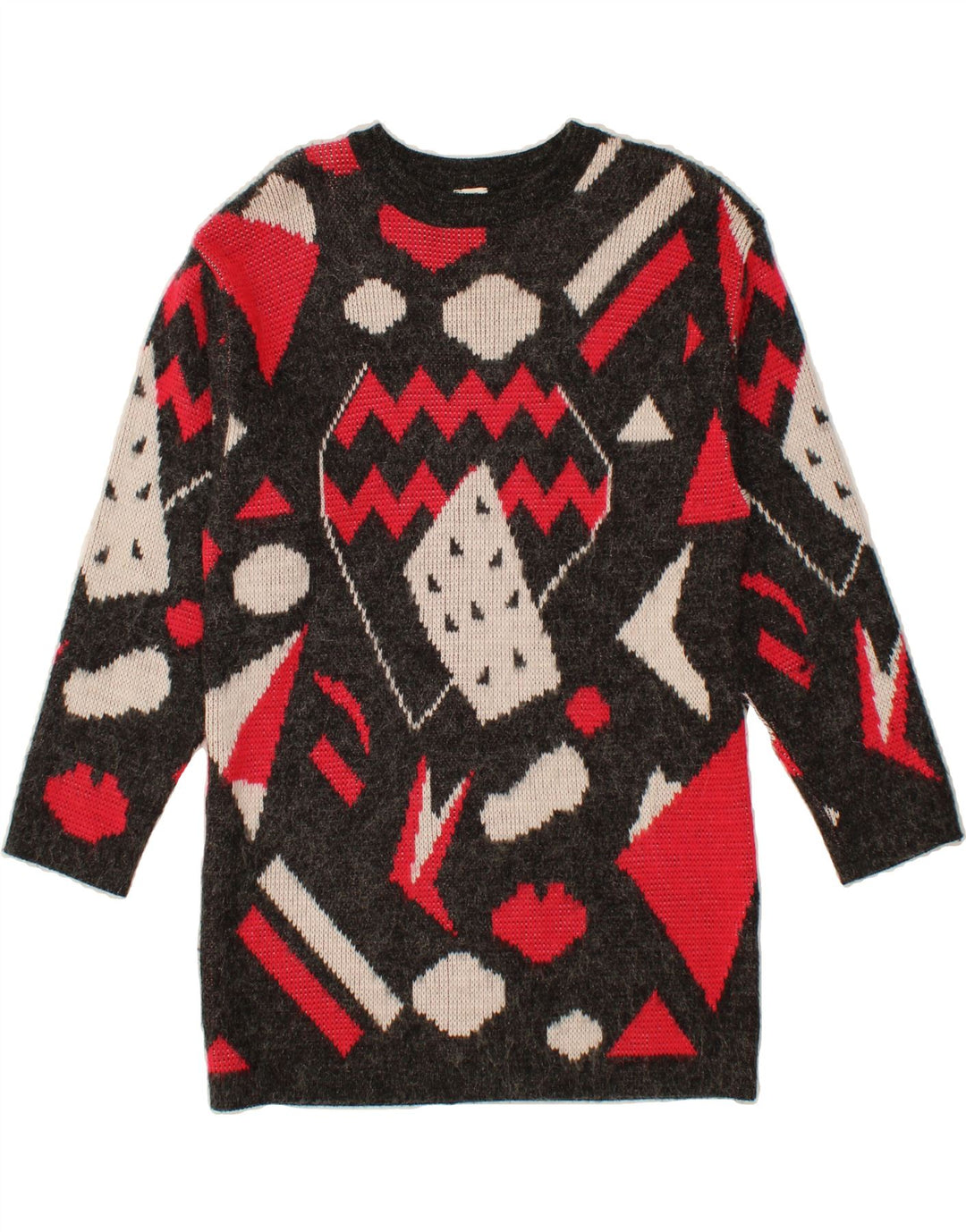 VINTAGE Womens Crew Neck Jumper Sweater EU 36/38 Medium Grey Geometric Vintage Vintage and Second-Hand Vintage from Messina Hembry 