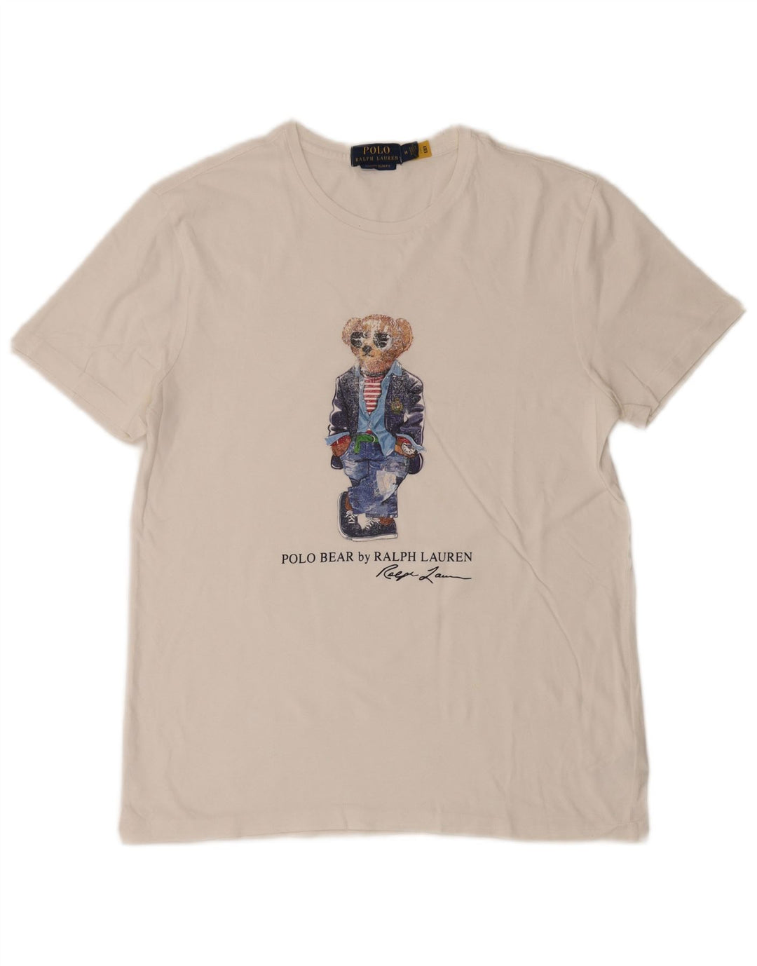 POLO RALPH LAUREN Mens Slim Fit Graphic T-Shirt Top Medium White Cotton