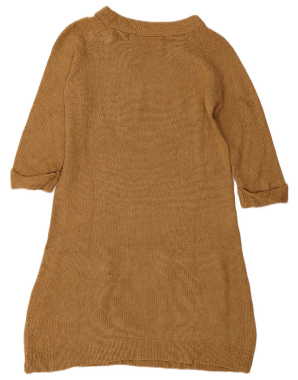 Zara Womens 3/4 Sleeve Jumper Dress UK 14 Medium Brown Acrylic