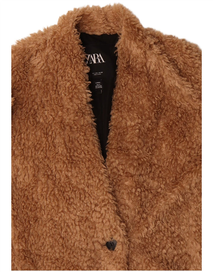 ZARA Womens Teddy Bear Faux Fur Overcoat UK 16 Large Beige Polyester