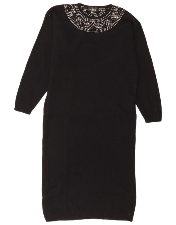 De Pietri Womens Jumper Dress IT 46 Large Black Floral Wool