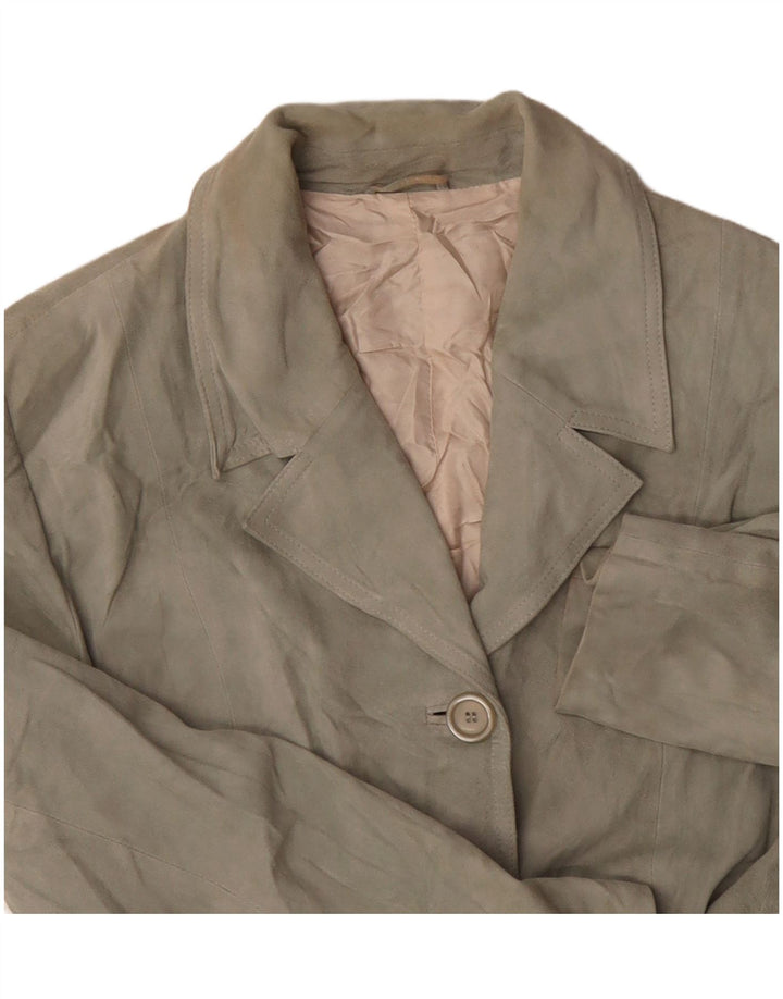 Pollini Womens 3 Button Suede Blazer Jacket UK 14 Medium Green