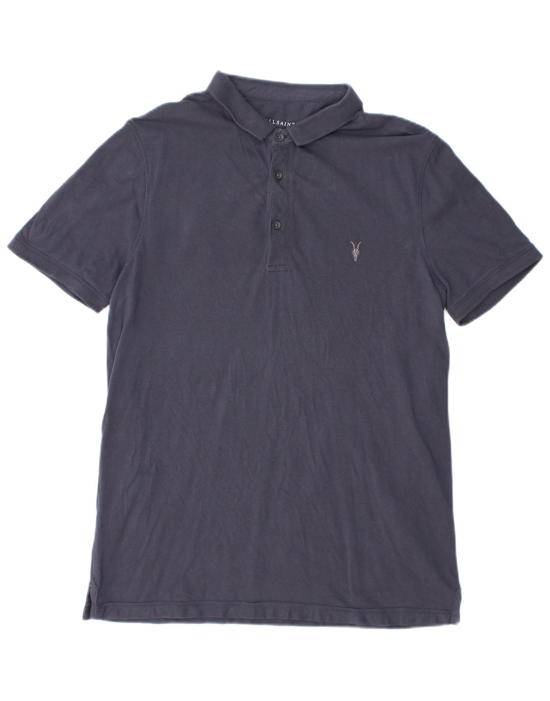 ALL SAINTS Mens Polo Shirt Large Navy Blue Cotton