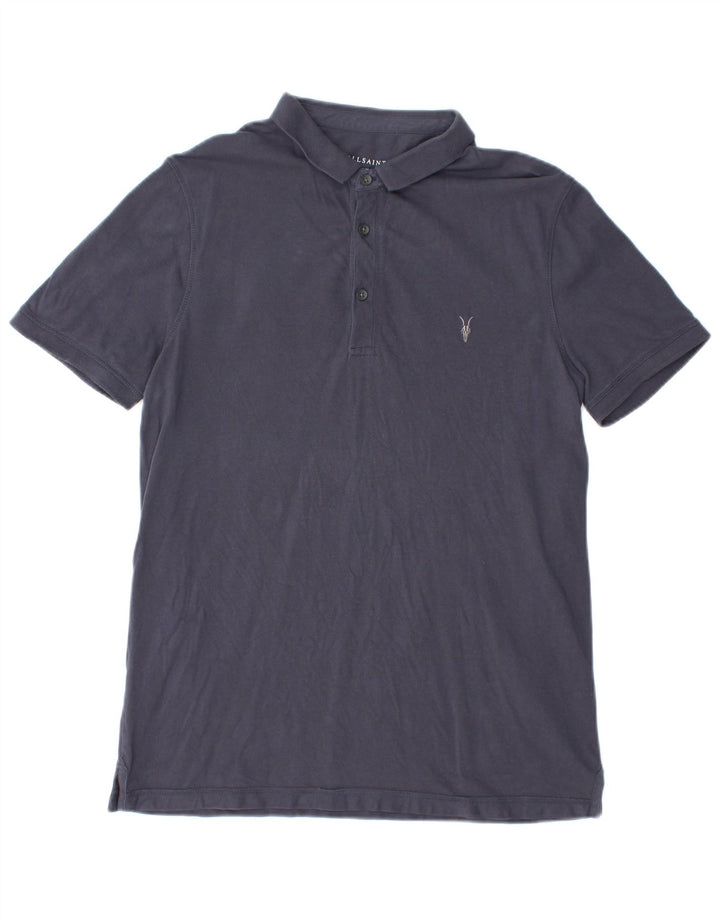 ALL SAINTS Mens Polo Shirt Large Navy Blue Cotton