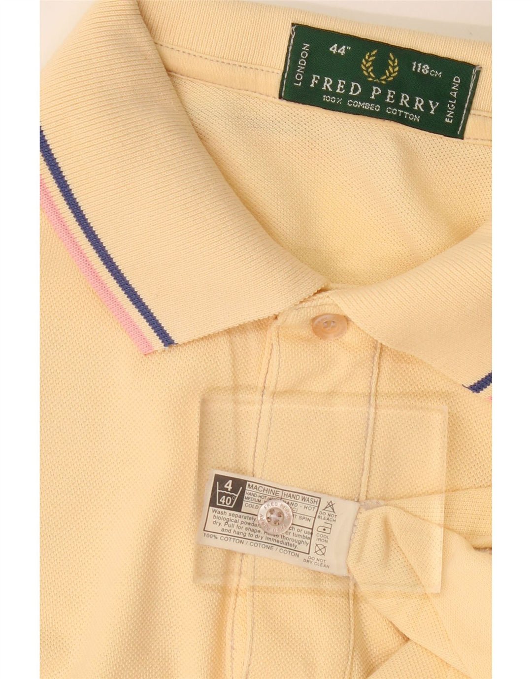 FRED PERRY Mens Polo Shirt Medium Beige Cotton