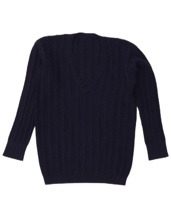 VINTAGE Womens V-Neck Jumper Sweater UK 16 Large Navy Blue