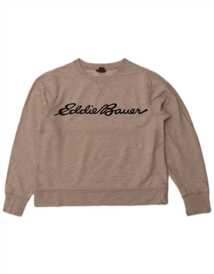 EDDIE BAUER Womens Oversized Graphic Crop Sweatshirt Jumper UK 6 XS Grey