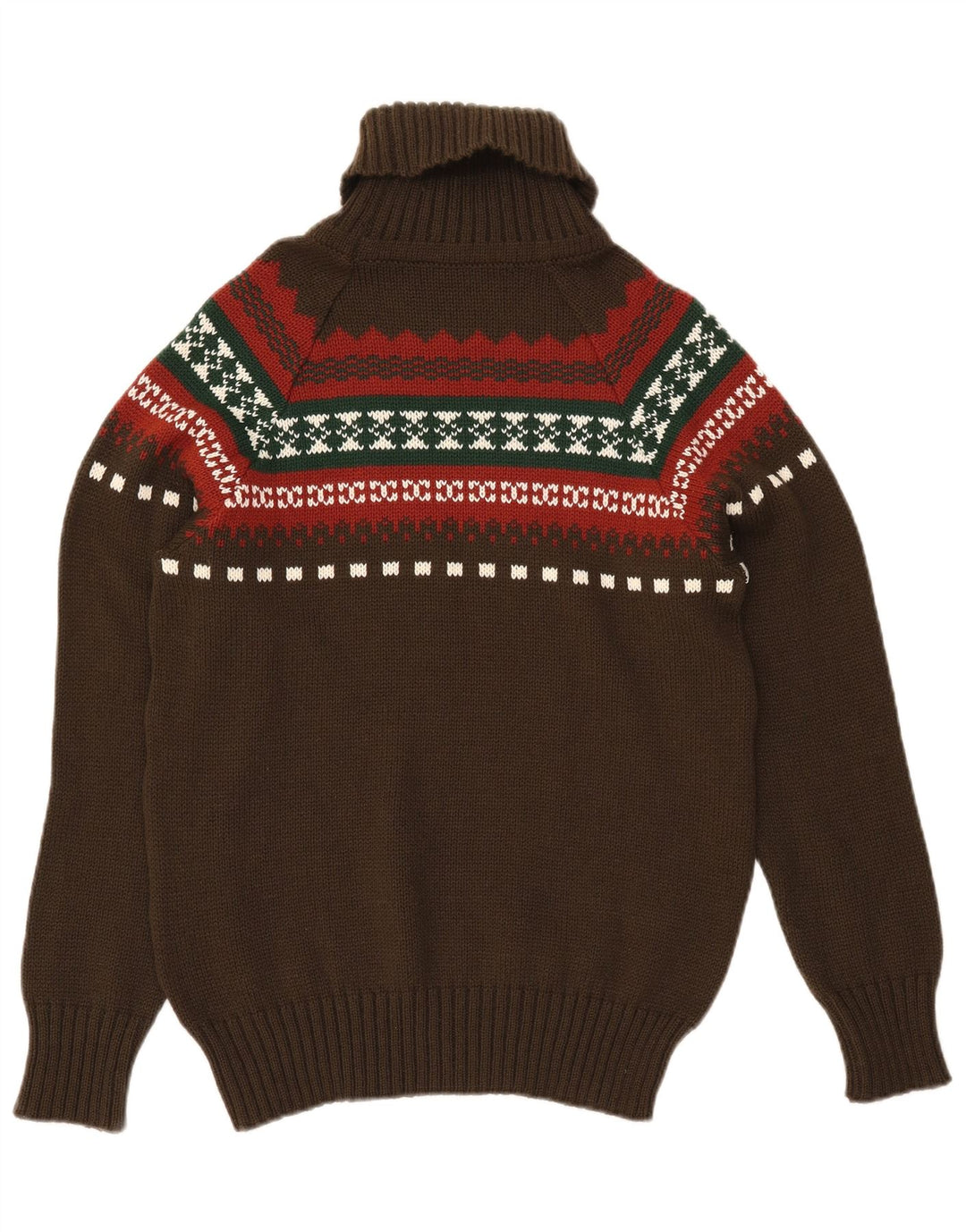 VINTAGE Mens Roll Neck Jumper Sweater Small Khaki Fair Isle