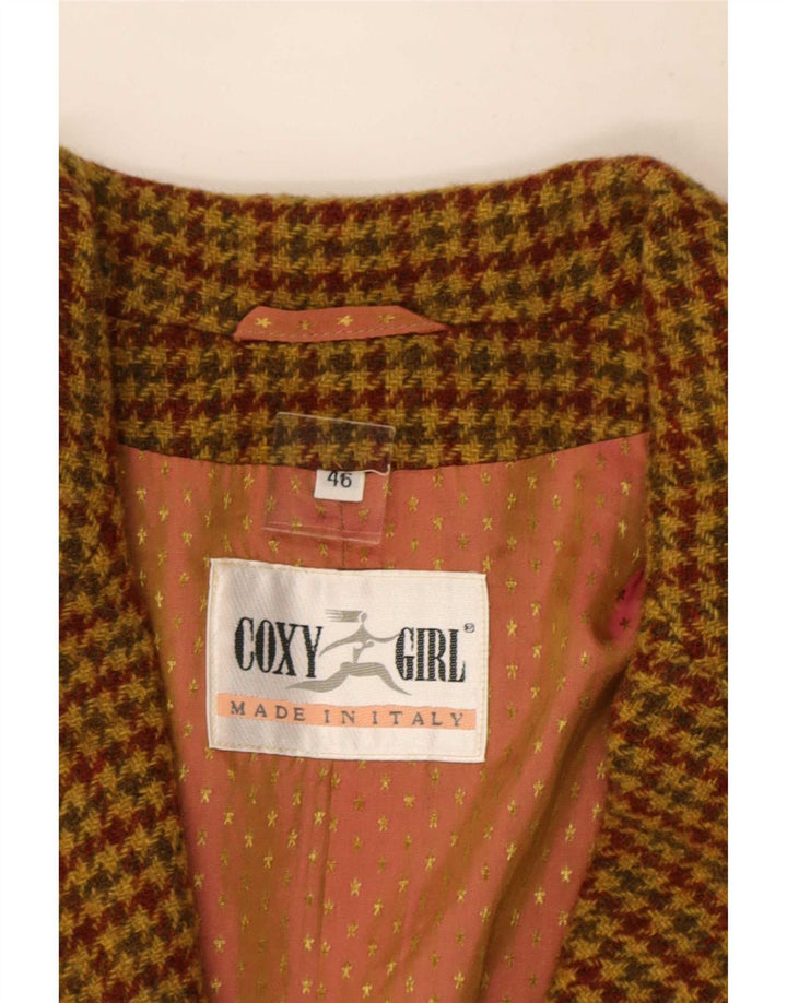 Vintage Womens 4 Button Blazer Jacket IT 46 Large Brown Houndstooth Wool