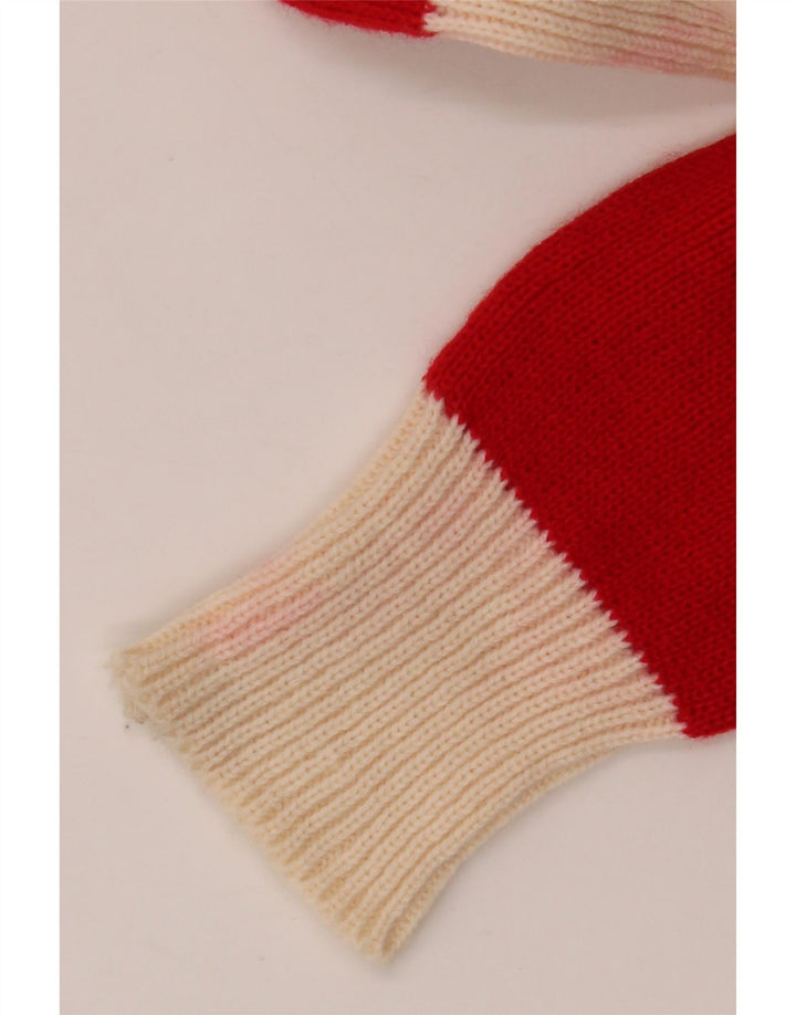 VINTAGE Womens Polo Neck Jumper Sweater IT 48 XL Red Colourblock Acrylic