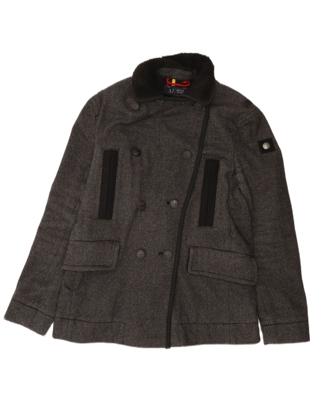 Armani Jeans Womens Pea Coat UK 16 Large Grey Flecked Polyester