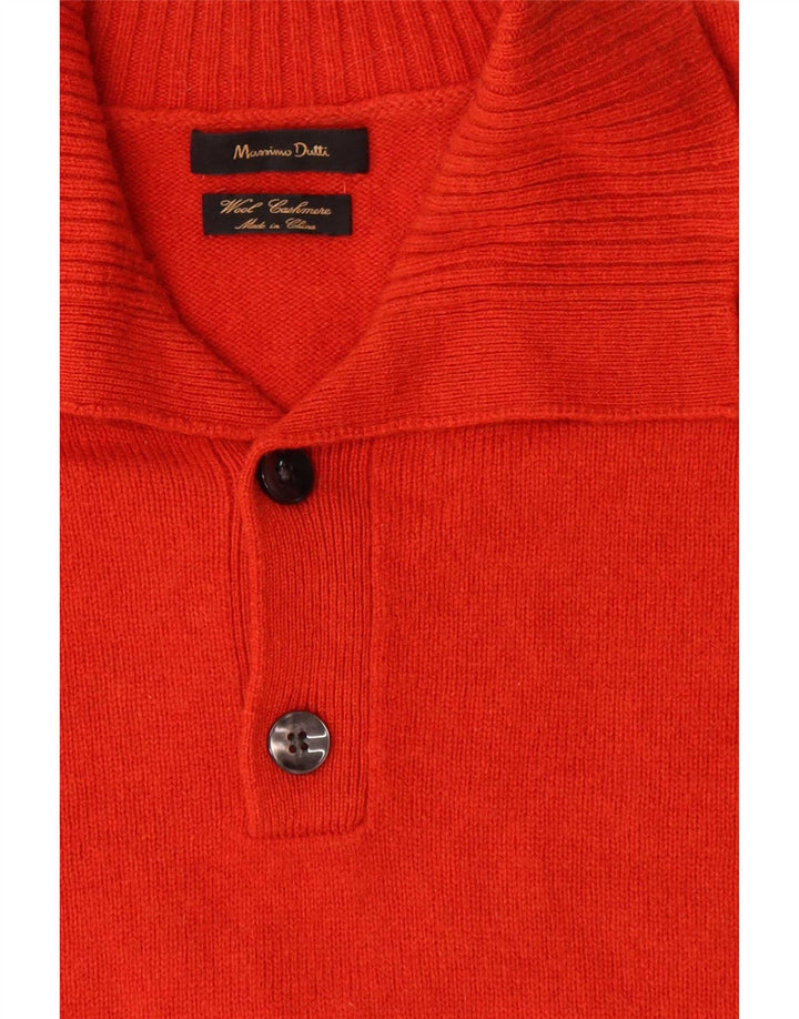 Massimo Dutti Mens Button Neck Jumper Sweater Large Orange Wool
