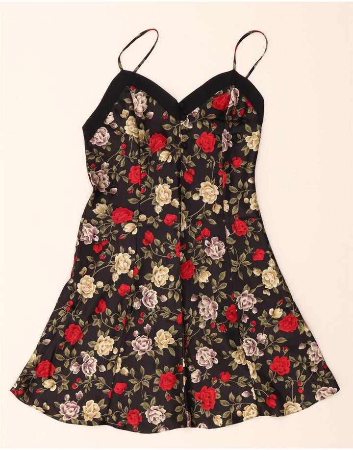 ST. BERNARD Womens Slip Dress UK 12 Medium Black Floral Polyester Vintage St. Bernard and Second-Hand St. Bernard from Messina Hembry 