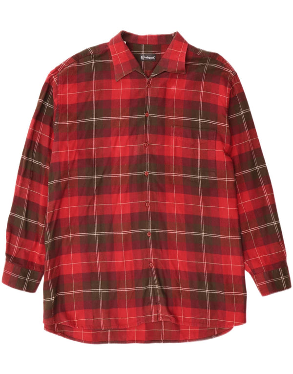 Walbusch Mens Flannel Shirt Size 45/46 XL Red Plaid Cotton Classic