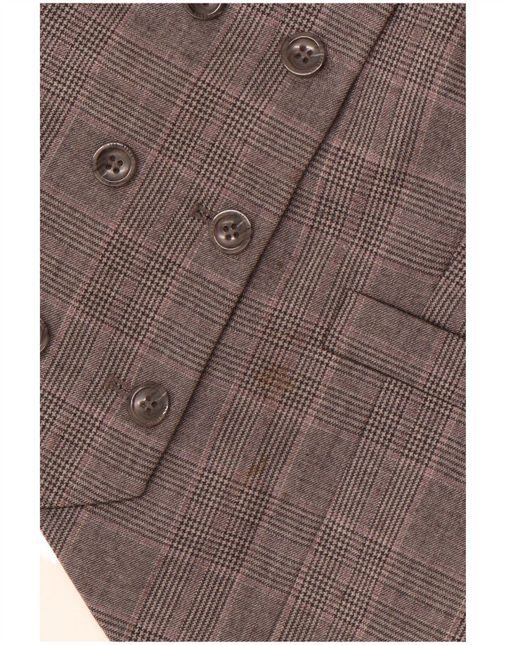 TED BAKER Womens Double Breasted Waistcoat Size 2 Small Grey Check Wool
