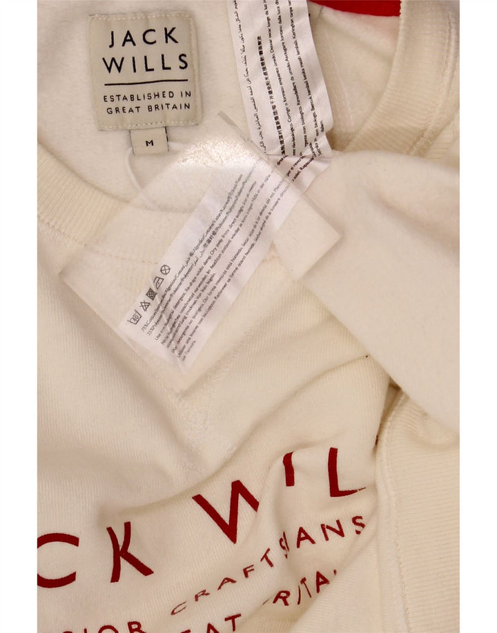 Jack Wills Mens Graphic Sweatshirt Jumper Medium Off White Cotton