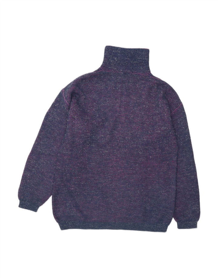 CARRERA Womens Zip Neck Jumper Sweater Medium Navy Blue Flecked Acrylic