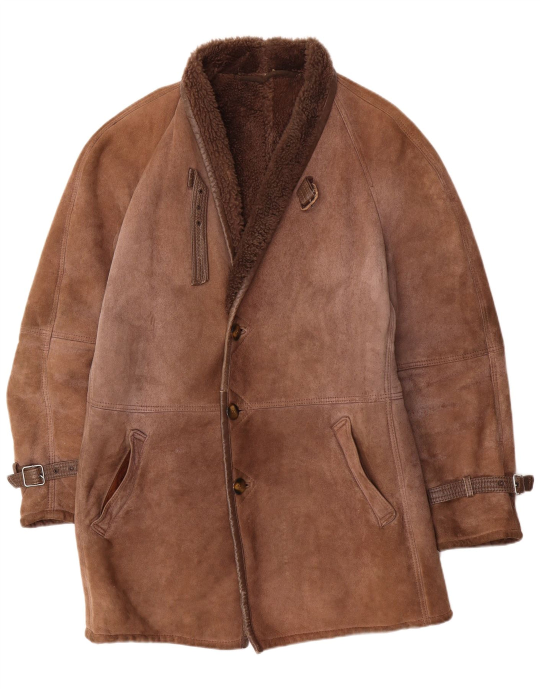 Vintage Mens Shearling Overcoat UK 40 Large Brown