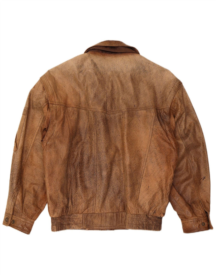 Trapper Mens Leather Jacket IT 46 Small Brown