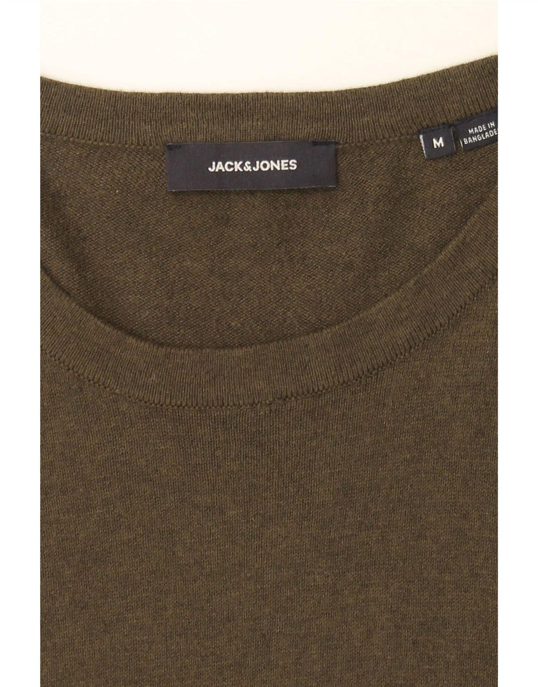 JACK & JONES Mens Boat Neck Jumper Sweater Medium Khaki Cotton Vintage Jack & Jones and Second-Hand Jack & Jones from Messina Hembry 