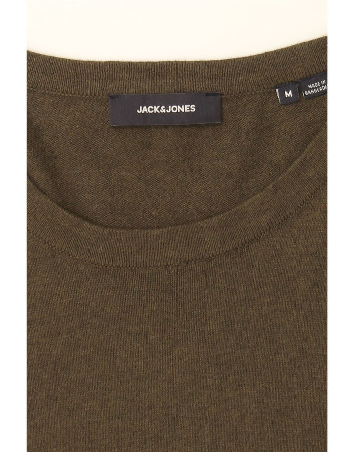JACK & JONES Mens Boat Neck Jumper Sweater Medium Khaki Cotton Vintage Jack & Jones and Second-Hand Jack & Jones from Messina Hembry 