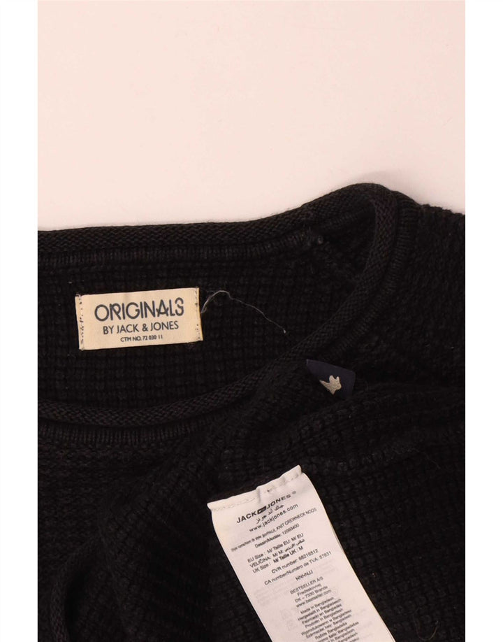 Jack & Jones Mens Crew Neck Jumper Sweater Medium Black Cotton