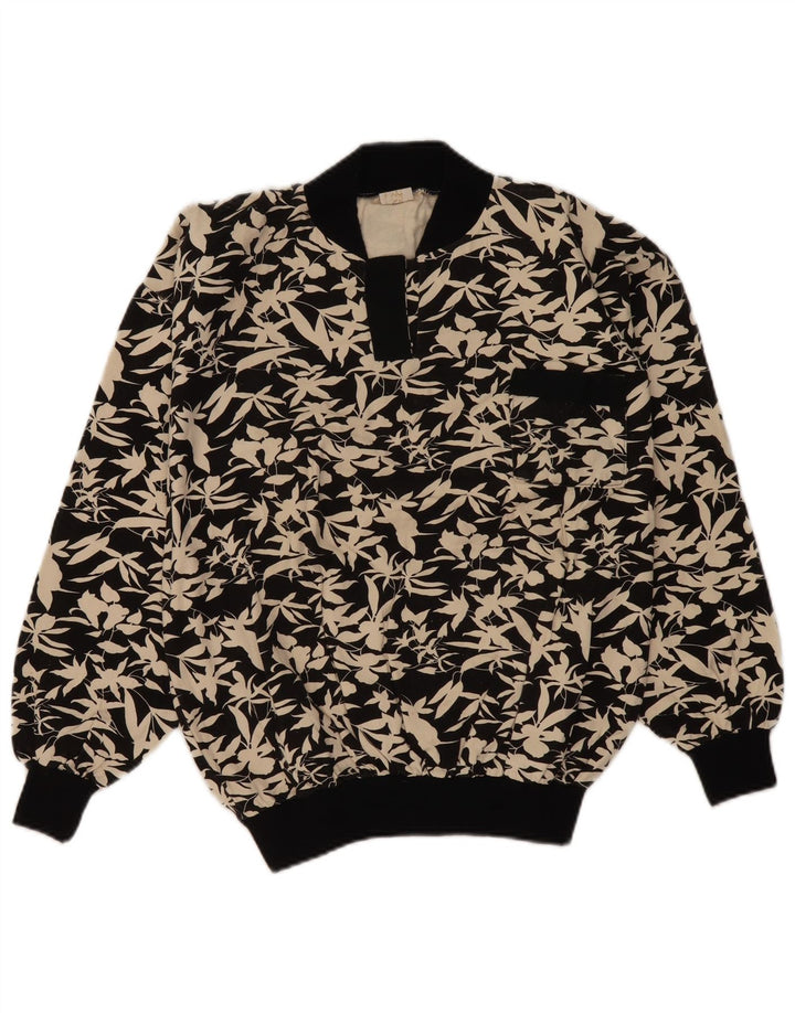 Vintage Womens Sweatshirt Jumper UK 16 Large Black Floral