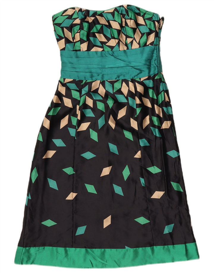 Monsoon Womens Strapless Dress UK 8 Small Black Geometric Silk