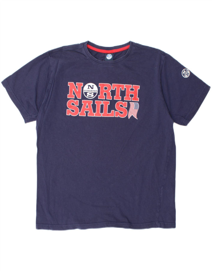 NORTH SAILS Mens Graphic T-Shirt Top Medium Navy Blue Cotton Vintage North Sails and Second-Hand North Sails from Messina Hembry 