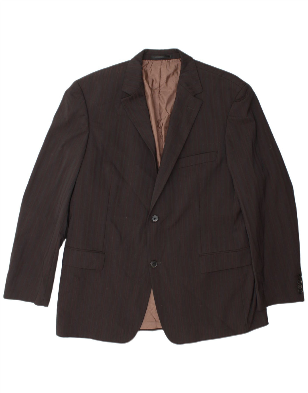 HUGO BOSS Mens 2 Button Blazer Jacket EU 58 4XL Brown Pinstripe Wool