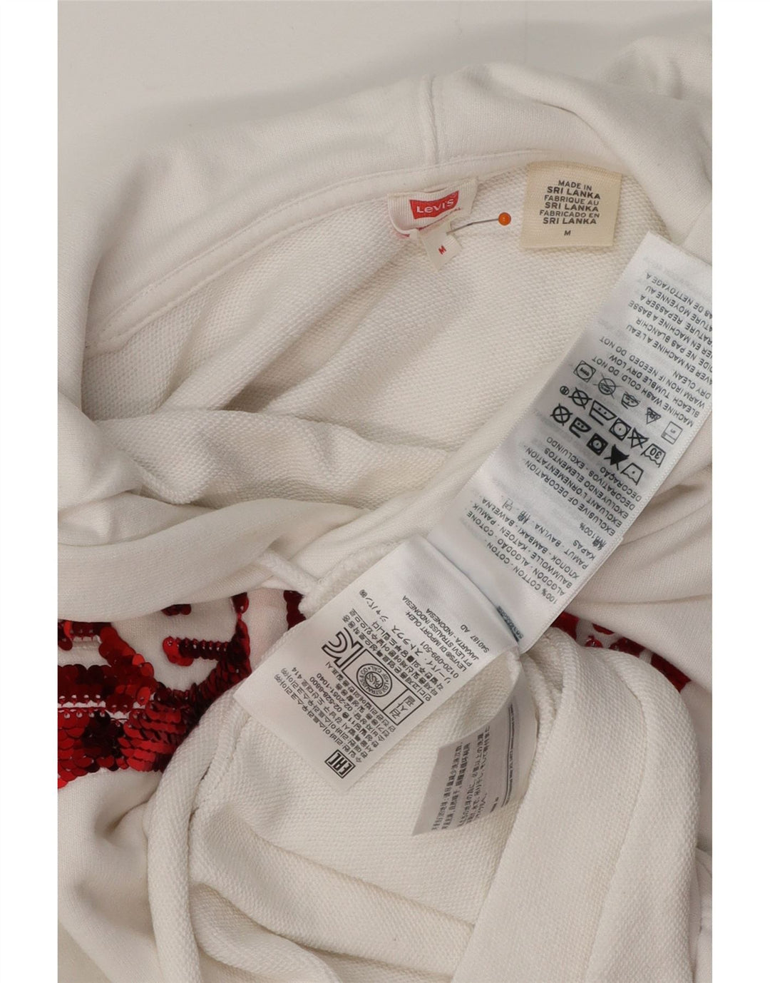 LEVI'S Womens Oversized Crop Hoodie Jumper UK 14 Medium White Cotton