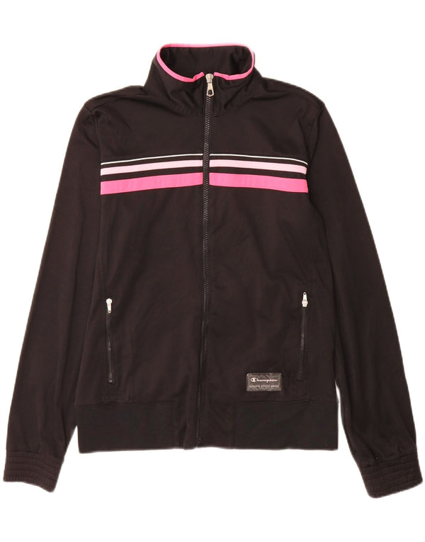 Champion Womens Heritage Fit Tracksuit Top Jacket UK 14 Medium Black