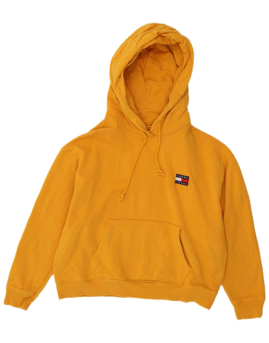 TOMMY HILFIGER Womens Crop Oversized Hoodie Jumper UK 16 Large Yellow