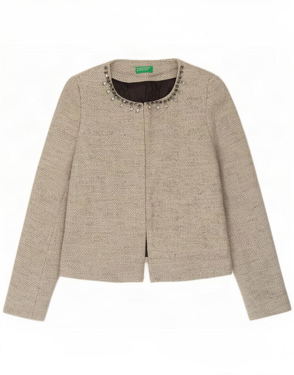 Benetton Womens Blazer Jacket UK 10 Small Grey Cotton