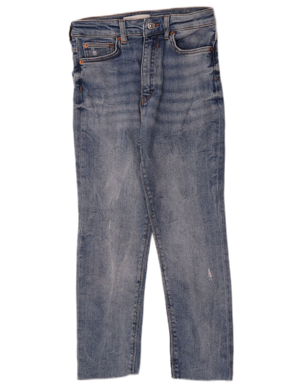 Zara Womens Capri Distressed Slim Jeans EU 36 XS W26 L22 Blue