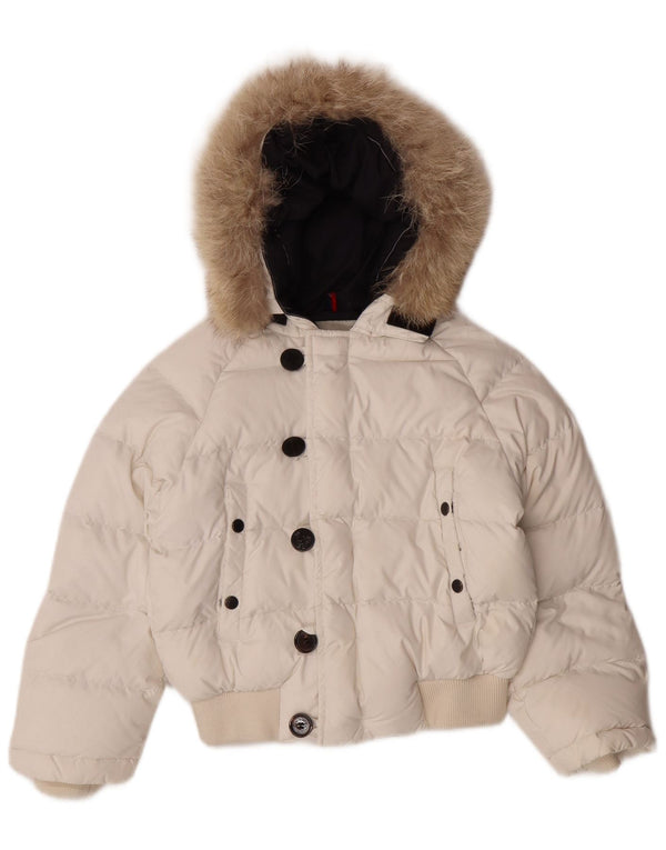 MONCLER Girls Hooded Padded Jacket 5-6 Years White Nylon