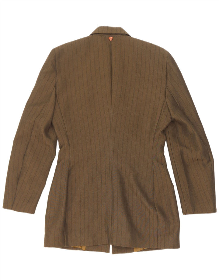 Vintage Womens 3 Button Blazer Jacket IT 44 Medium Khaki Striped Polyester