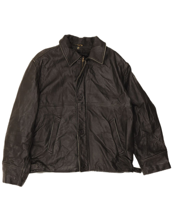 Vintage Mens Leather Jacket IT 56 3XL Black Leather
