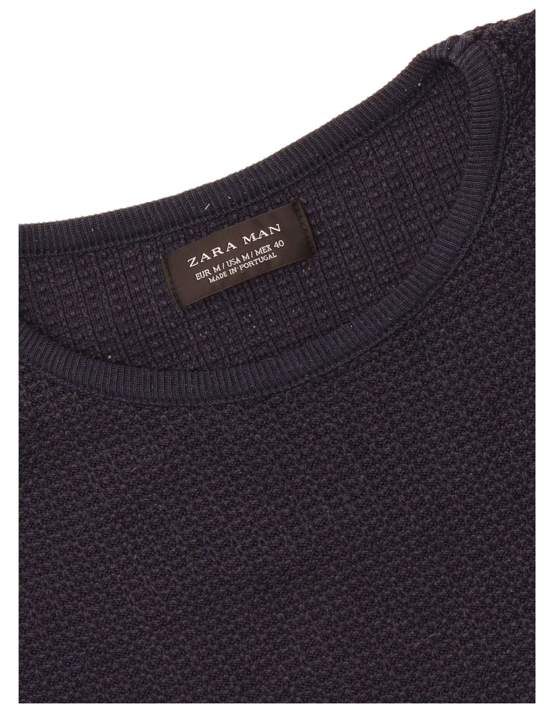ZARA Mens Crew Neck Jumper Sweater Medium Navy Blue