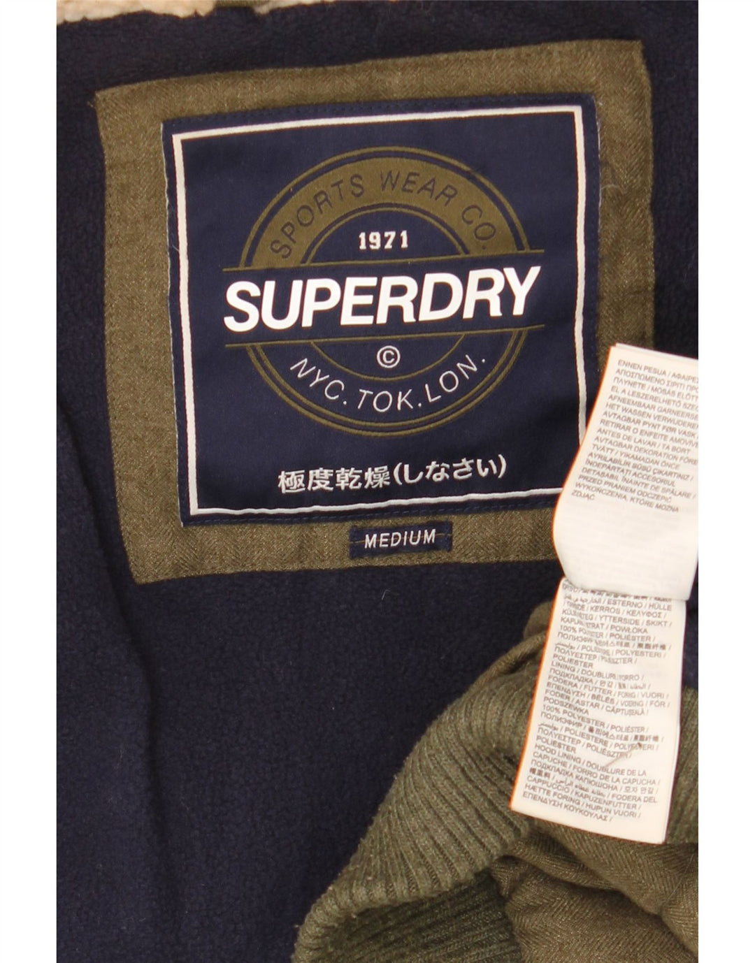 Superdry Womens Hooded Duffle Padded Jacket UK 14 Medium Khaki Winter