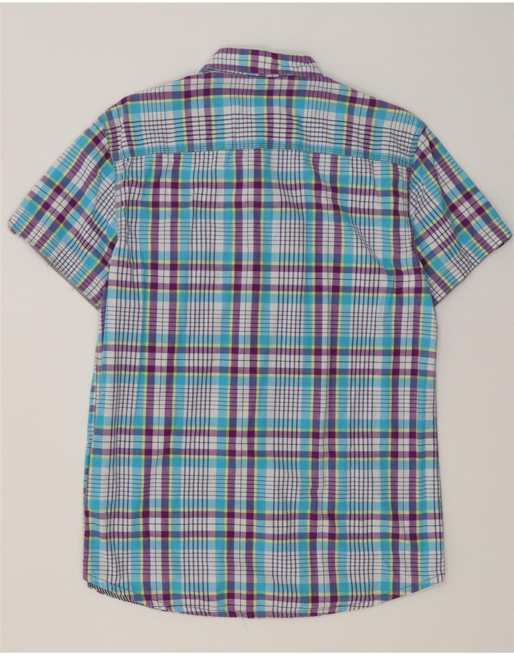 JACK & JONES Mens Short Sleeve Shirt Medium Blue Check Cotton