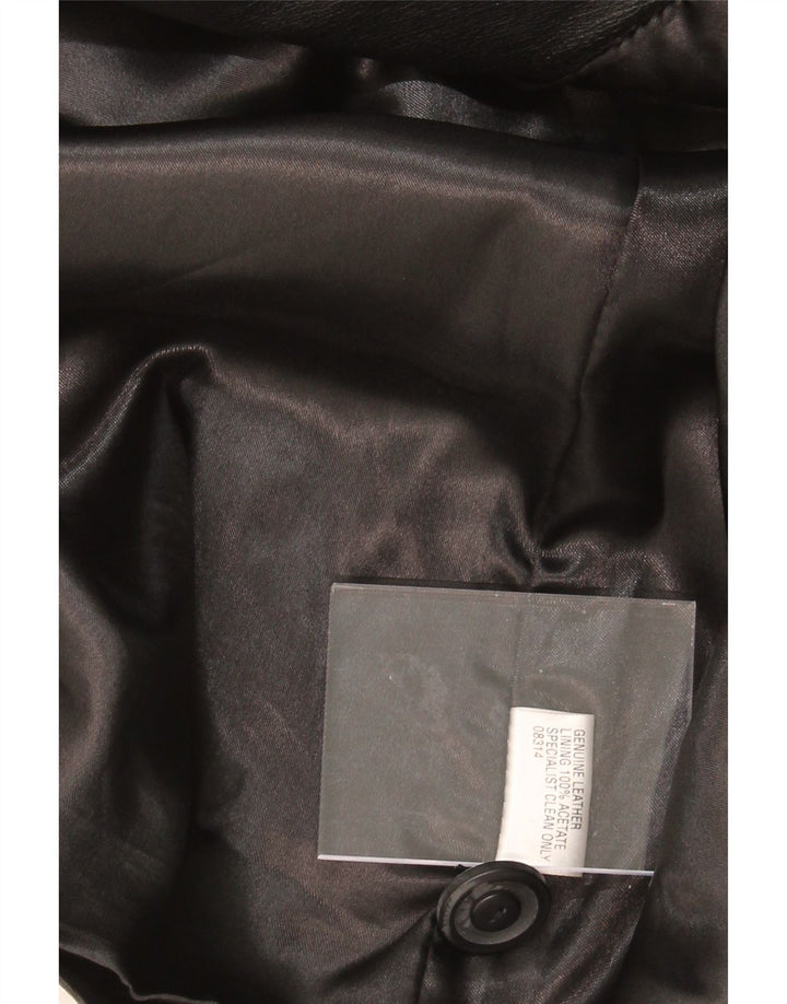 VINTAGE Womens Leather Coat UK 14 Large Black Argyle/Diamond Leather