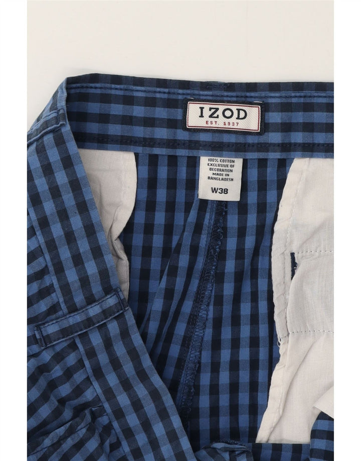 IZOD Mens Chino Shorts W38 XL Blue Gingham Cotton