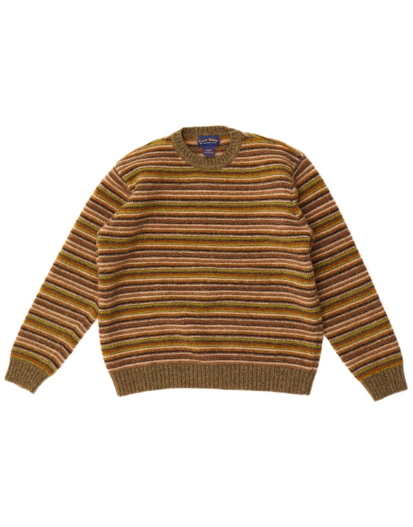 Club Room Womens Crew Neck Jumper Sweater UK 16 Large Khaki Striped