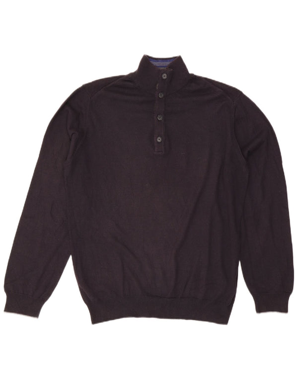Trussardi Jeans Mens Button Neck Jumper Sweater Medium Navy Blue