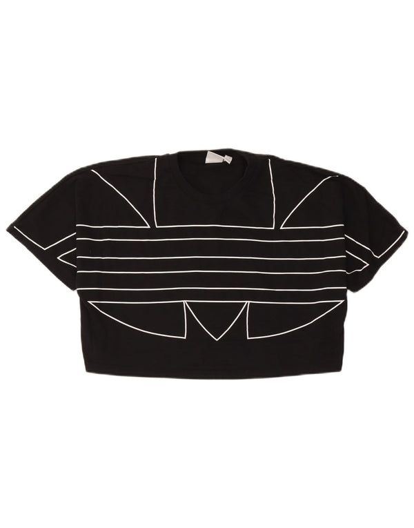 Adidas Womens Crop Oversized Graphic T-Shirt Top UK 8 Small Black Cotton