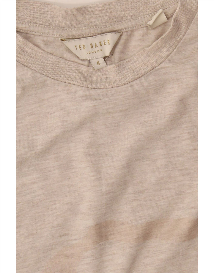 TED BAKER Womens Graphic T-Shirt Top Size 4 Large Beige Cotton Vintage Ted Baker and Second-Hand Ted Baker from Messina Hembry 