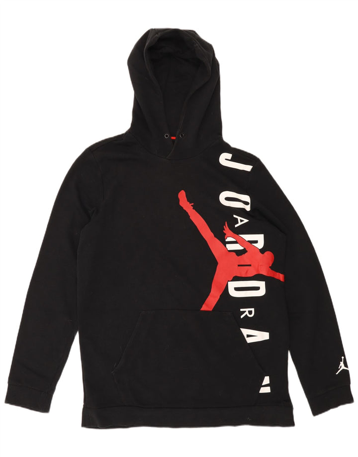 JORDAN Mens Graphic Hoodie Jumper Large Black Cotton