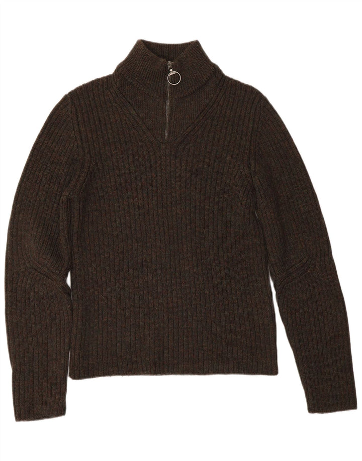 PRADA Womens Zip Neck Jumper Sweater IT 48 XL Brown Virgin Wool